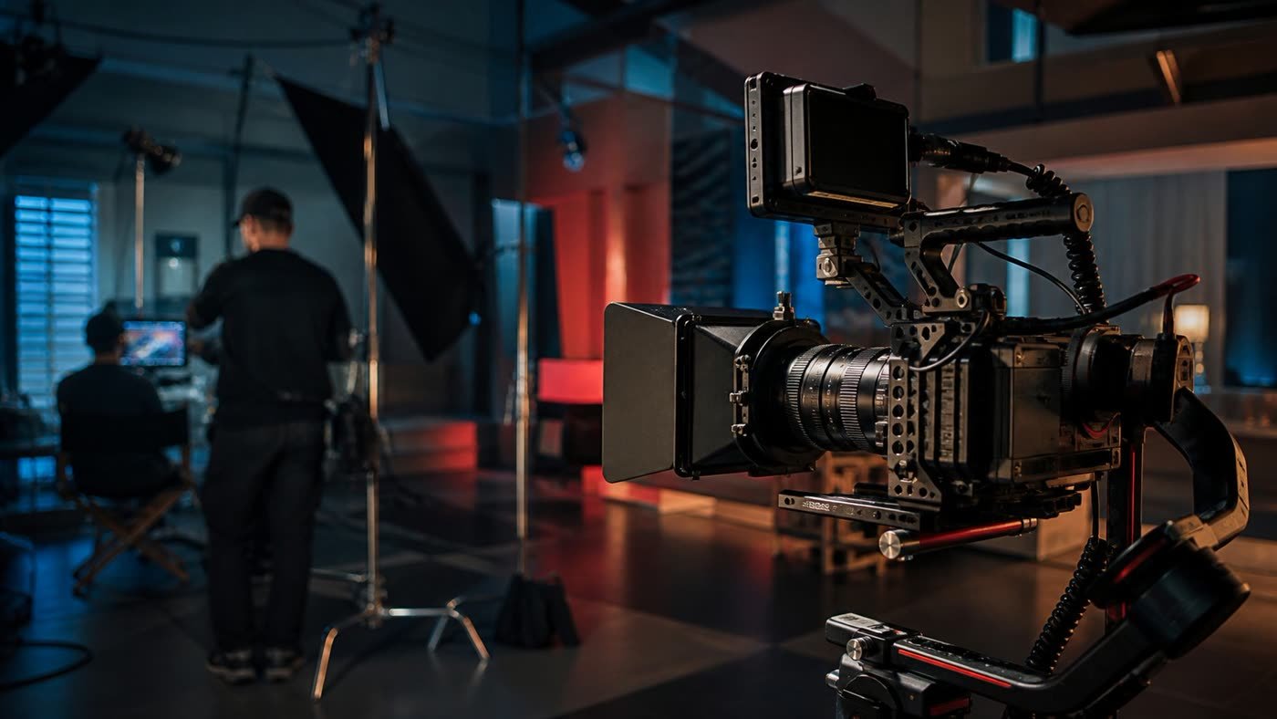 Camera operator using a professional production gimbal